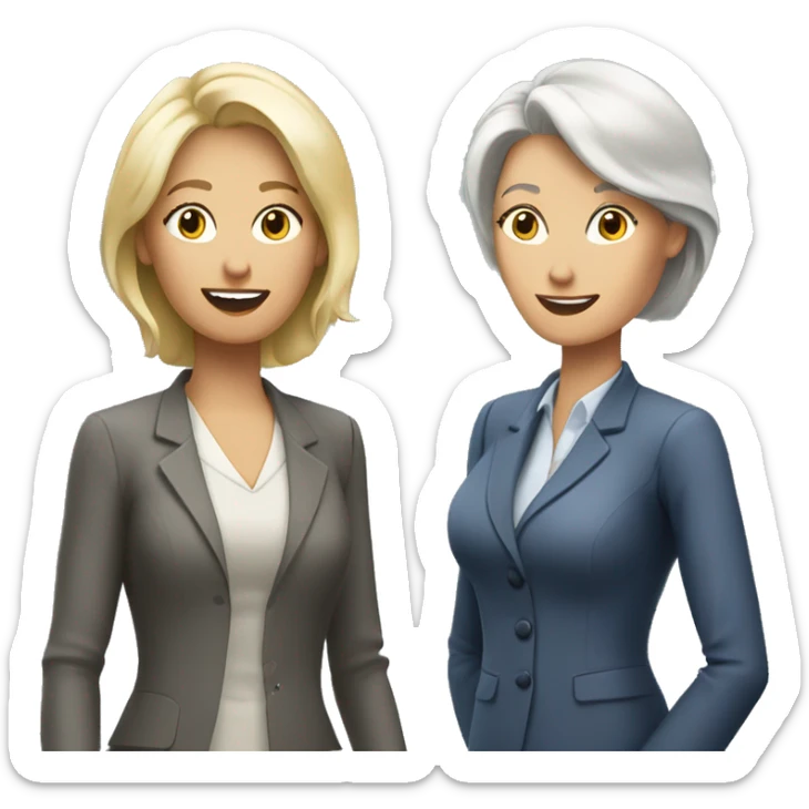 2 women talking job interview semi casual ,older woman grey hair and younger woman blonde hair sticker