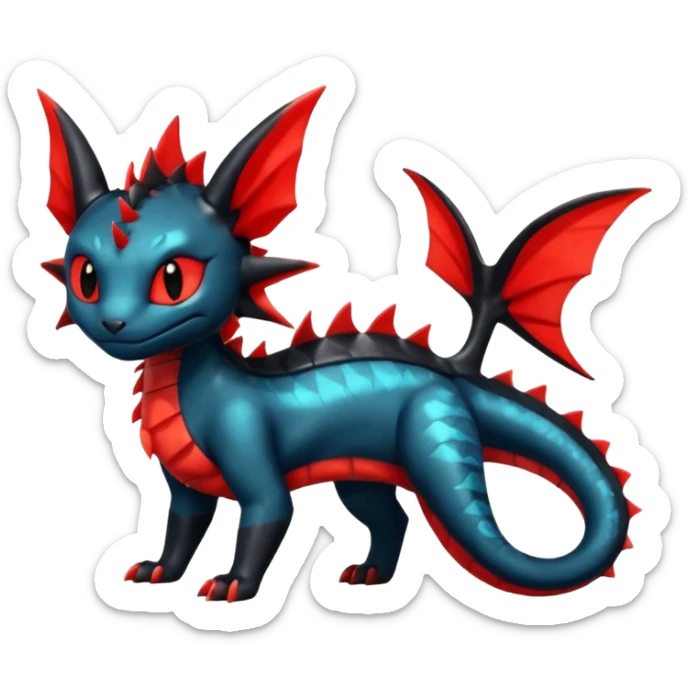 Shiny Red And Black Colorful Litten-Salandit-Vaporeon-Toothless-Fakémon-hybrid-creature (full body)  sticker