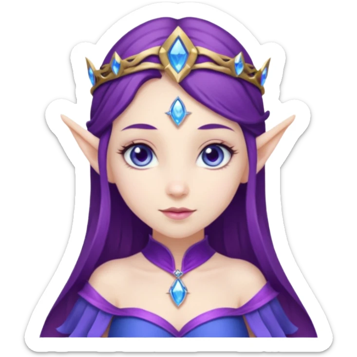 Hyper realistic purple elf mage fairy queen pale skin brunette hair and blue-eyes sticker
