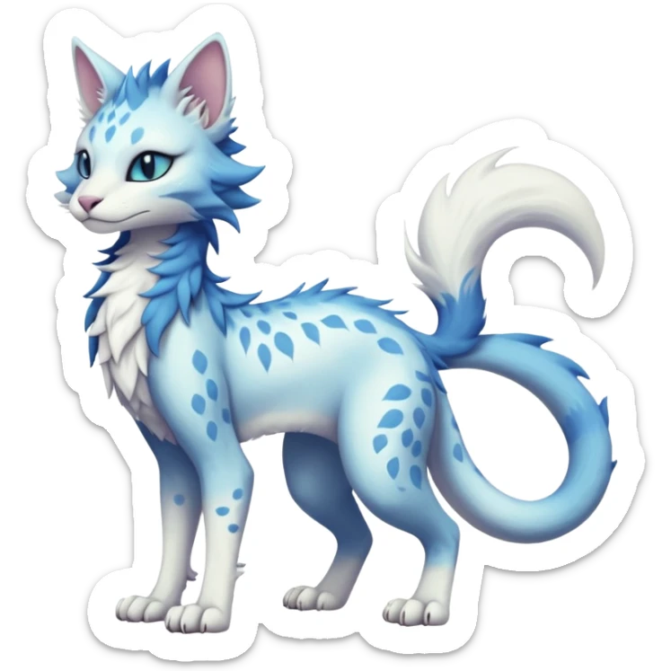 Kawaii whitish pastel divine realistic edgy fantasy feline-vernid-sergal-fursona animal creature with a tufted tail full body with intricate markings  sticker