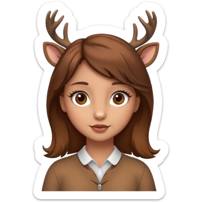 Make a cute girl deer with brown hair and brown eyes give her cute lashes sticker