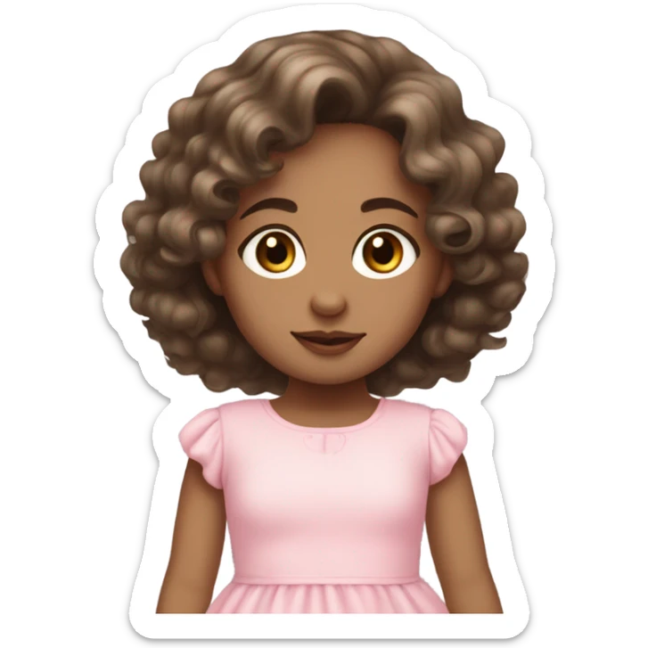 A light skin tone girl with dark and wavy hair with baby pink dress  sticker