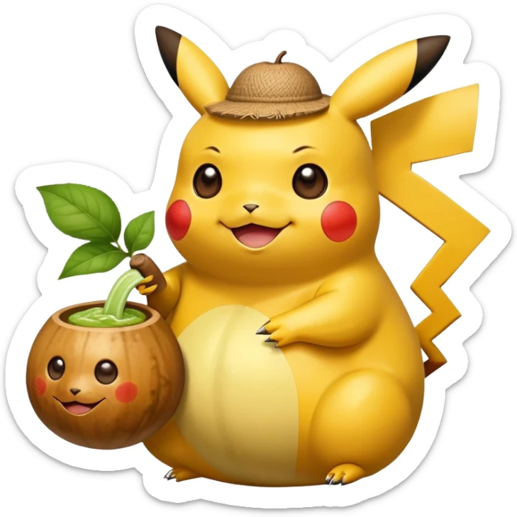 Cute happy Pikachu sipping from gourd Yerba mate from Argentina in hanD sticker