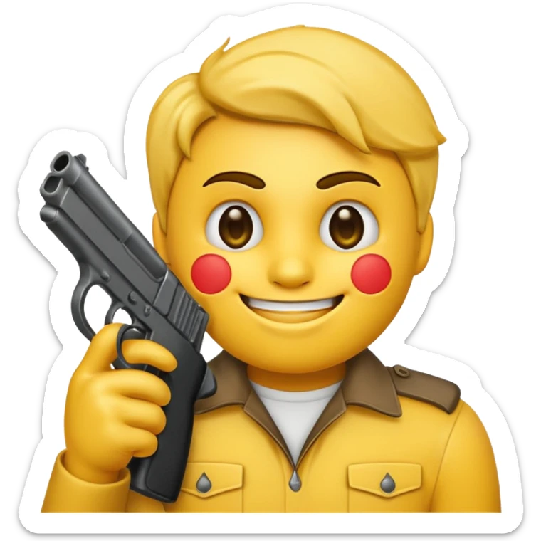 It should look like the smiling emoji with a gun to his head. The muzzle is pointed towards his face (This is ironically) sticker