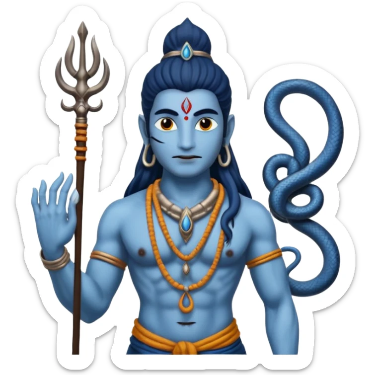 Mahadev real god  shiv not like cartoon  blue body and trishul and and had damru and nack around sanke  sticker