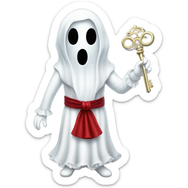 gost in Victorian dress elegant red full body, holding big key sticker