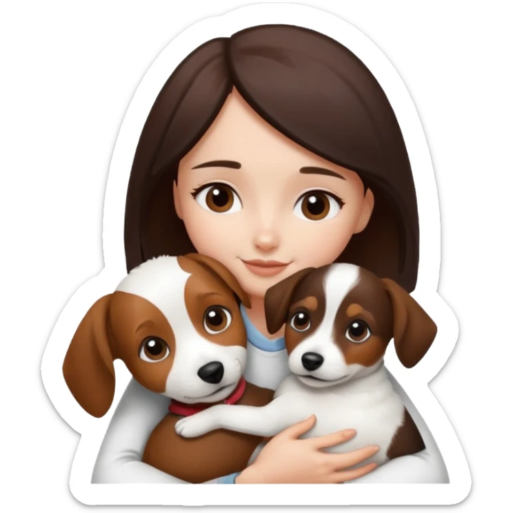 a girl and her dog, a little jack russell dark brown and white. She hugs it sticker