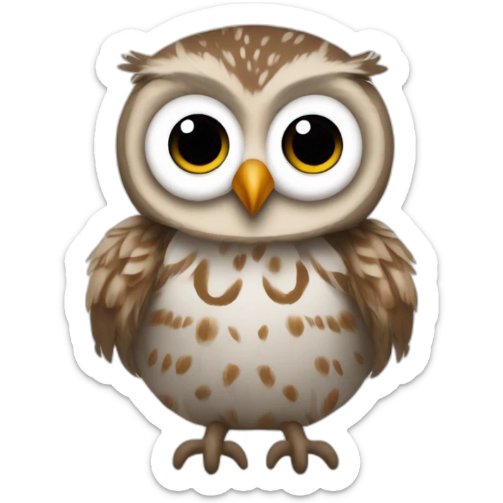 Baby Barred owl with fuzzy head feathers with wide adorable eyes and long silly owl legs sticker