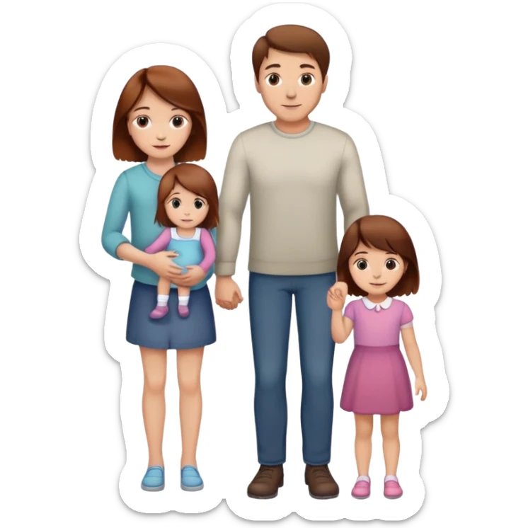 A man with brown hair with a child, a daughter, and a girl by the hand. The child has reddish brown hair sticker
