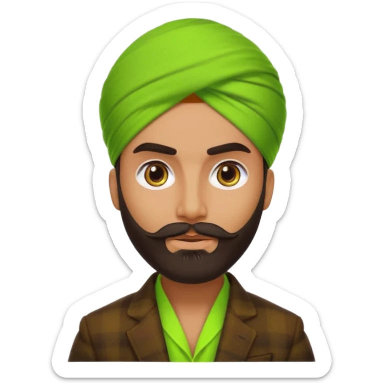 a pretty bratz emoji that looks like a bearded Akshay kumar wearing a neon green turban. Wearing a dark brown flannel blazer sticker