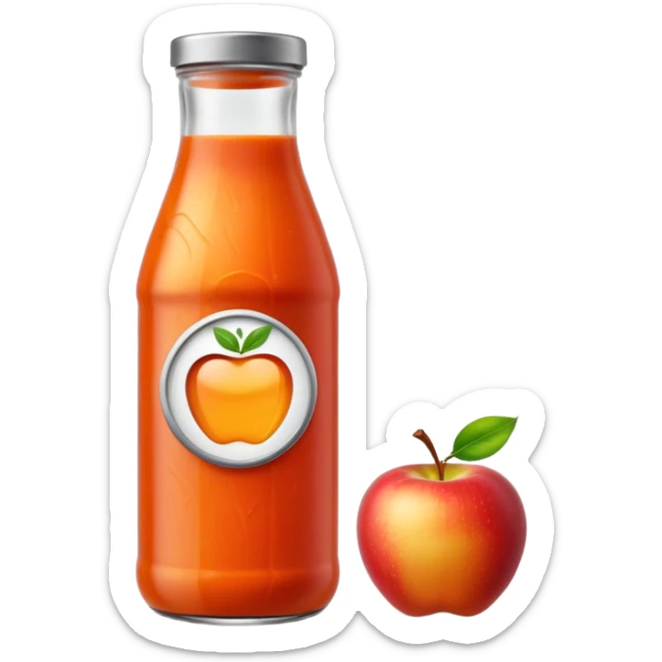 tall clear bottle filled with vibrant red-orange soup, slightly textured and opaque, soft ripples visible through the glass, chilled vegetable blend, capped with metal lid, no label or garnish, sealed bottle, apple emoji style, soft lighting, subtle shadows, transparent background, emoji scale sticker