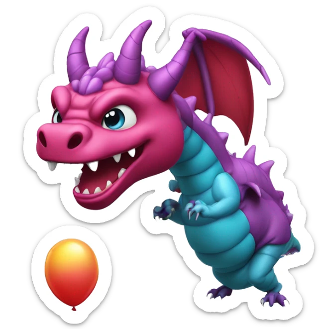 a dragon being inflated like a balloon and then it becomes a big round bouncy inflated dragon balloon sticker