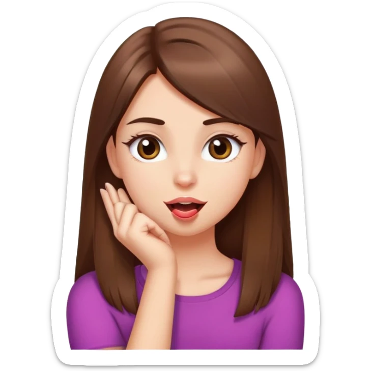 Girl with straight brown hair pretty eyelashes crossing arms on her neck while sticking her toungue out sticker