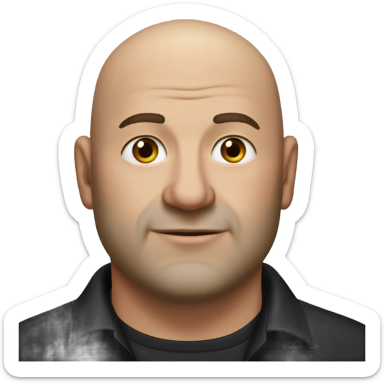 A slightly overweight middle-aged Italian man with olive-toned skin with bald hair and no facial hair. He is wearing a sleek black smart shirt, casually unbuttoned at the top. sticker