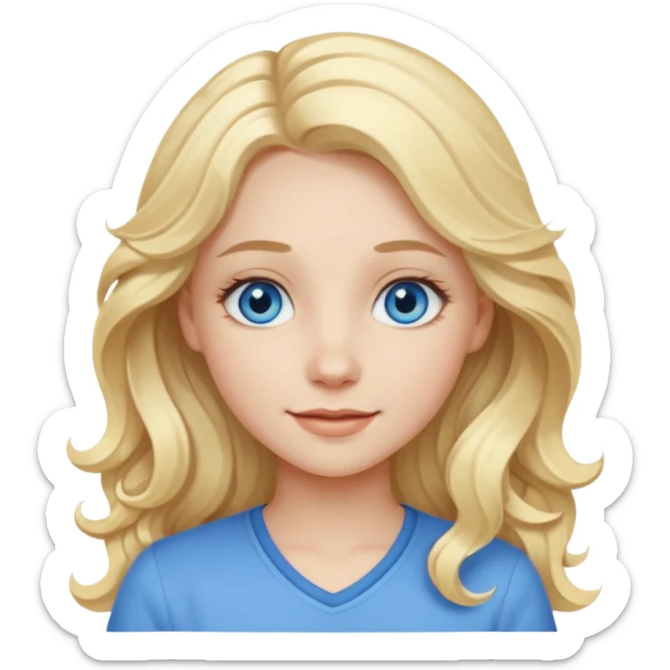 A pale girl with blue eyes and long and blonde , wavy hair , smiling  sticker