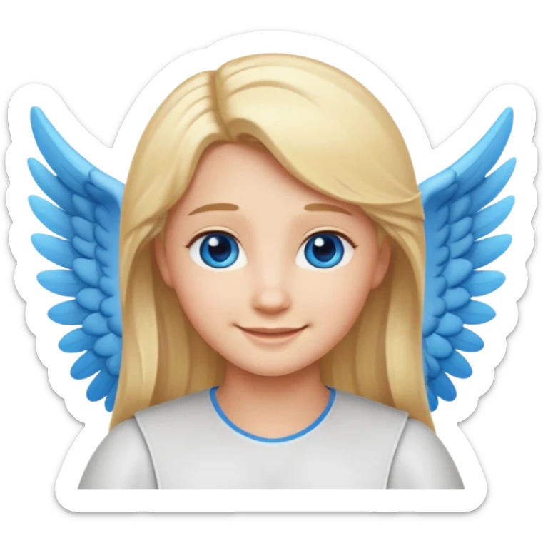 angel emoji blonde hair, blue eyes and smiling, larger wings with darker outline on them sticker