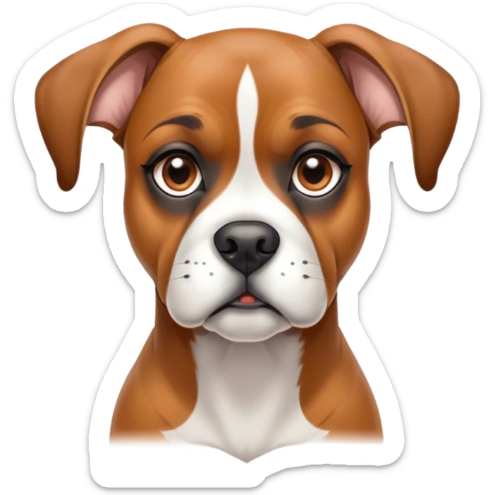 Cinematic Noble Fawn Boxer dog Portrait Emoji, Poised and regal, with a strong, muscular build and a sleek, well-groomed fawn Fur accented by a white muzzle and chest, deep-set soulful brown eyes, Simplified yet sharp and sophisticated features, highly detailed, glowing with a soft, dignified glow, high shine, intelligent and loyal, stylized with an air of strength, focused and attentive, soft glowing outline, capturing the essence of a watchful and confident guardian, so majestic it feels as though it could step out of the screen with effortless authority! sticker