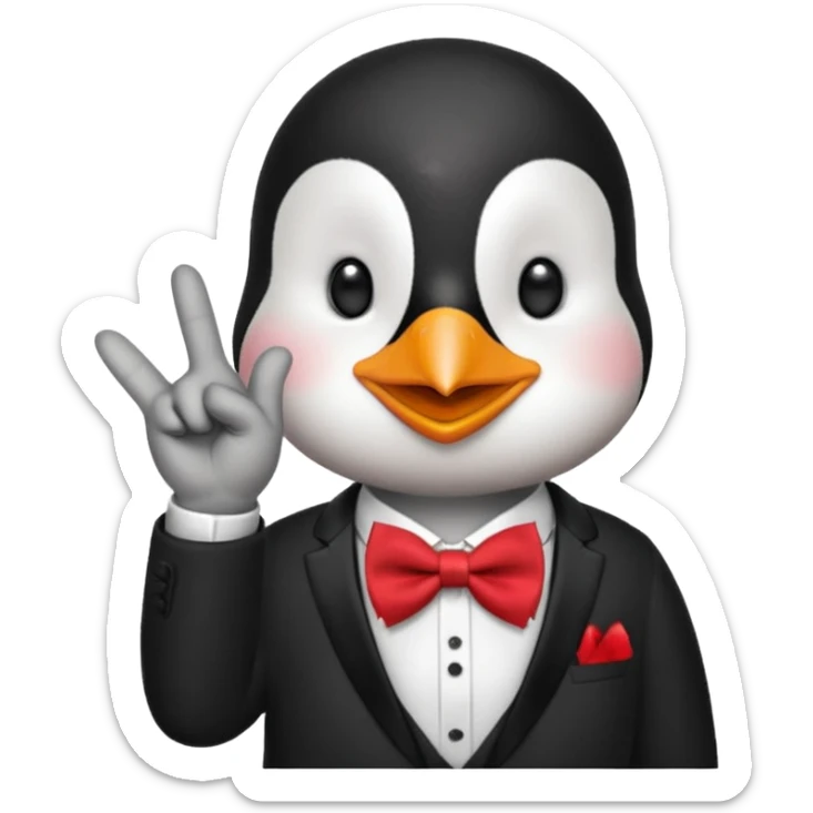 Un pinguino con una pajarita roja haciendo el gesto con la mano de cumplir una promesa sticker