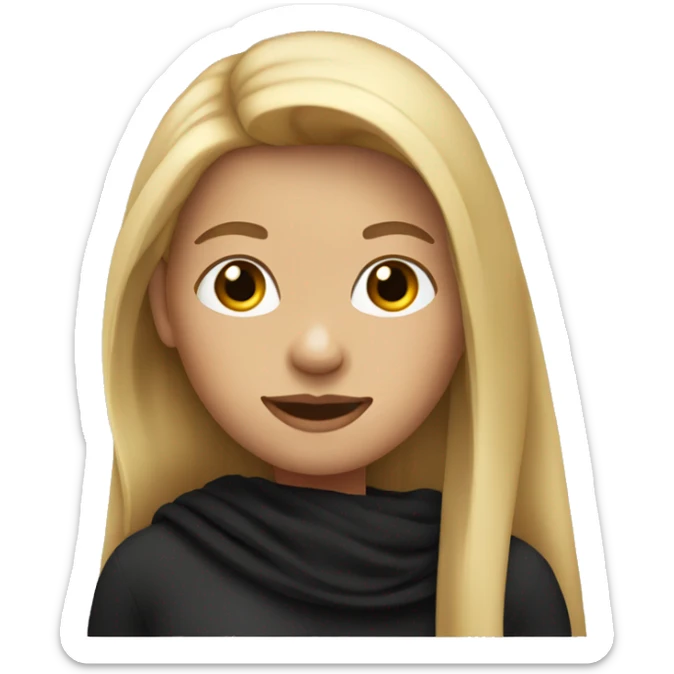 Cute woman with long straight blonde hair. She is having a black scarf in the mouth. sticker