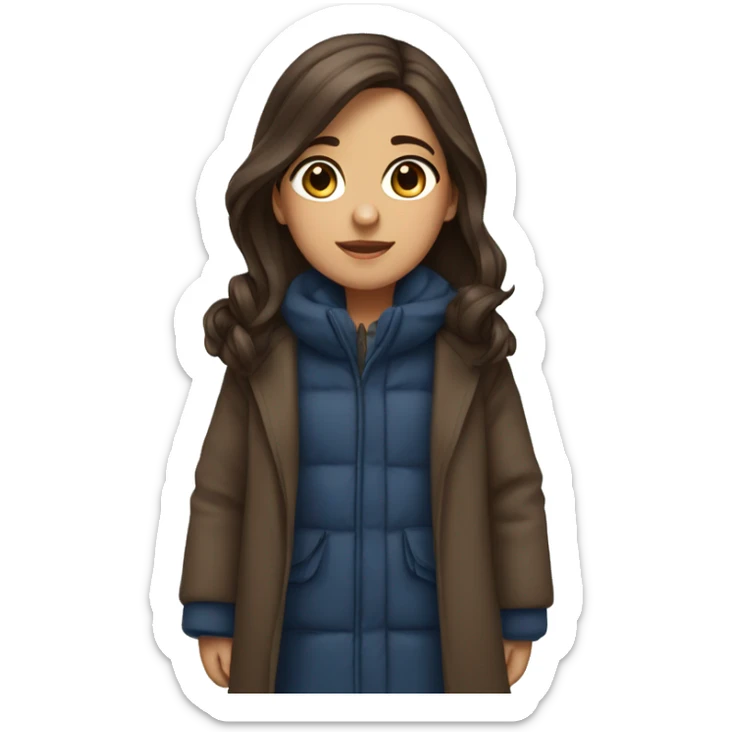 winter, christmas, hispanic, long brown hair, girl, brown eyes, child, full body, blue coat sticker