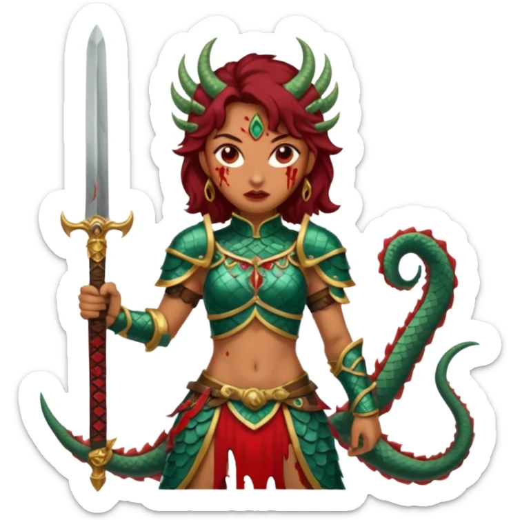 Fierce Latina in armor with a sword after a battle cutting off the head of a hydra sticker