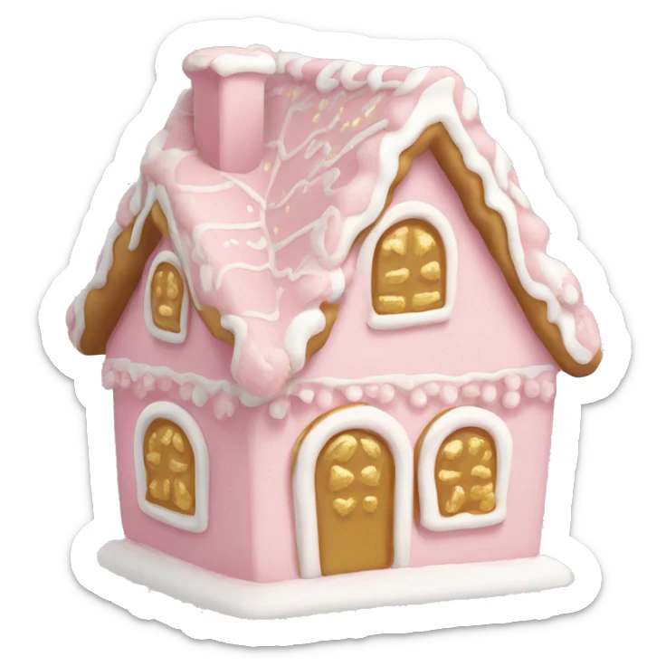 light pink and gold and white gingerbread house sticker