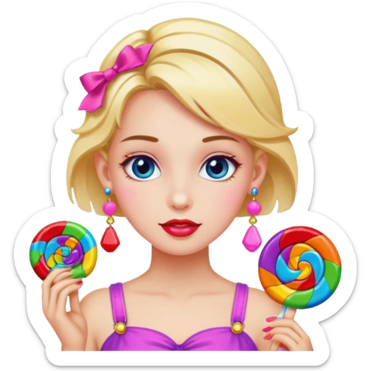 girl with a lot of accessories and earrings made out of candy sticker