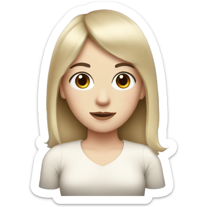 Woman with pale skin, dark hair with bangs, and big brown eyes sticker