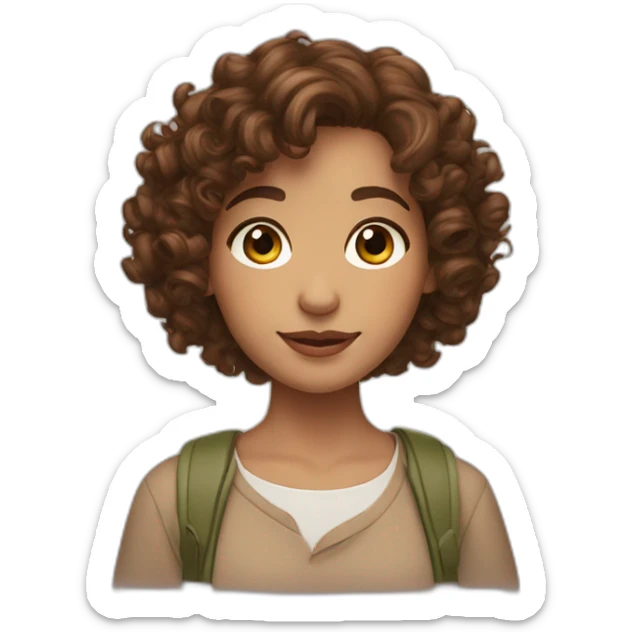 curly girl with brown bob hair brown eyes AirPods Pro green sticker
