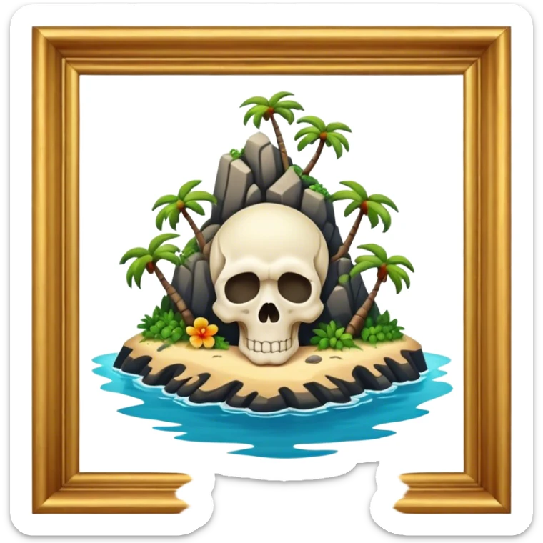 Cinematic 32K HD ultra detailed image of an island in the form of a skull sticker