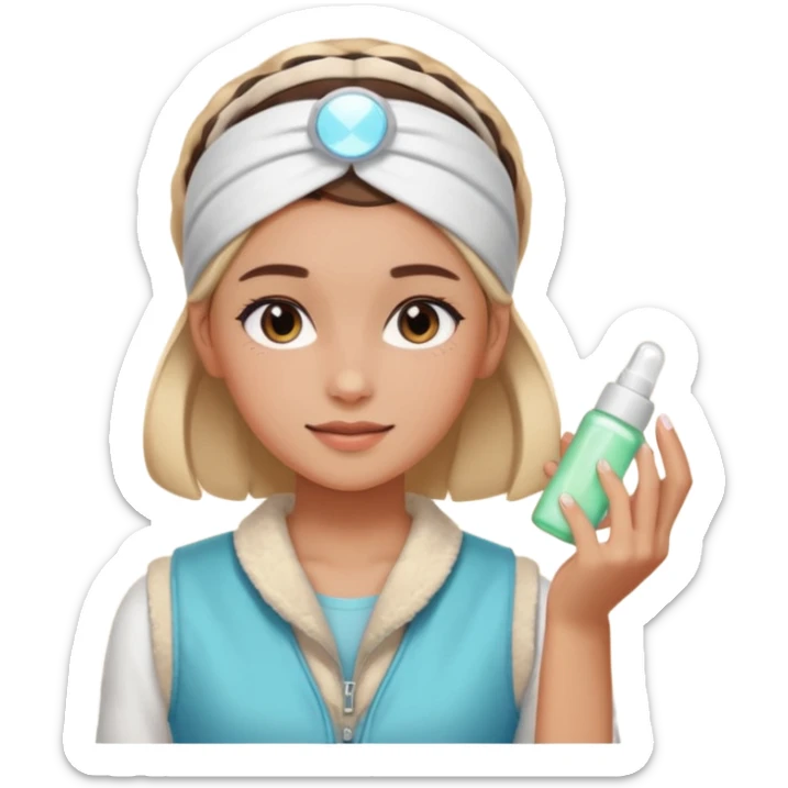 Clean girl aesthetic emoticons, apply skincare products, headband, glowing skin, vest, soft lighting
 sticker