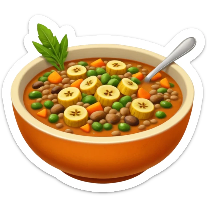 lentil soup with pieces of plantain and mixed vegetables in a warm bowl sticker