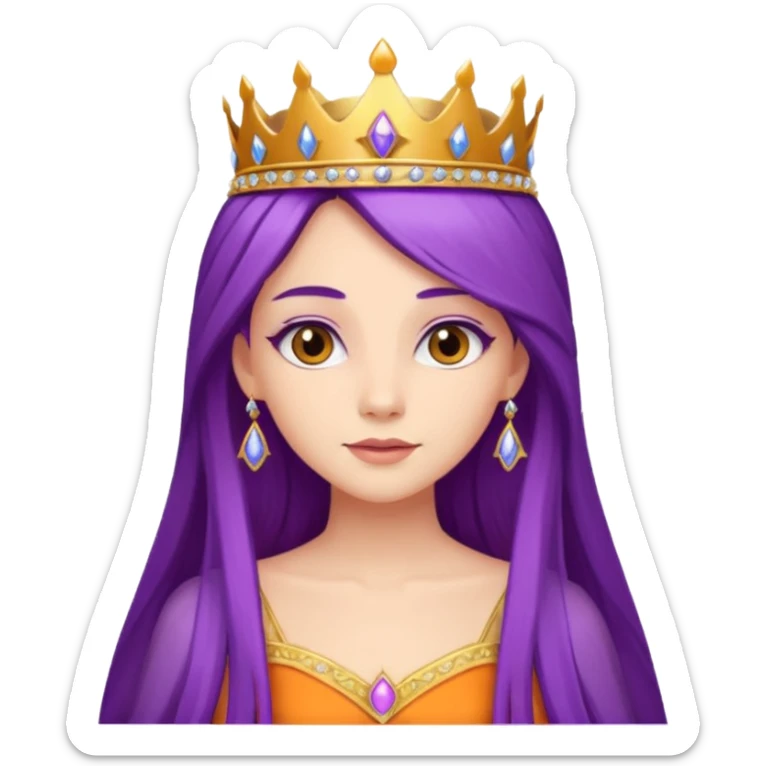 Princesses with long Purple Hair in Gown with gold Tiara, orange dress sticker