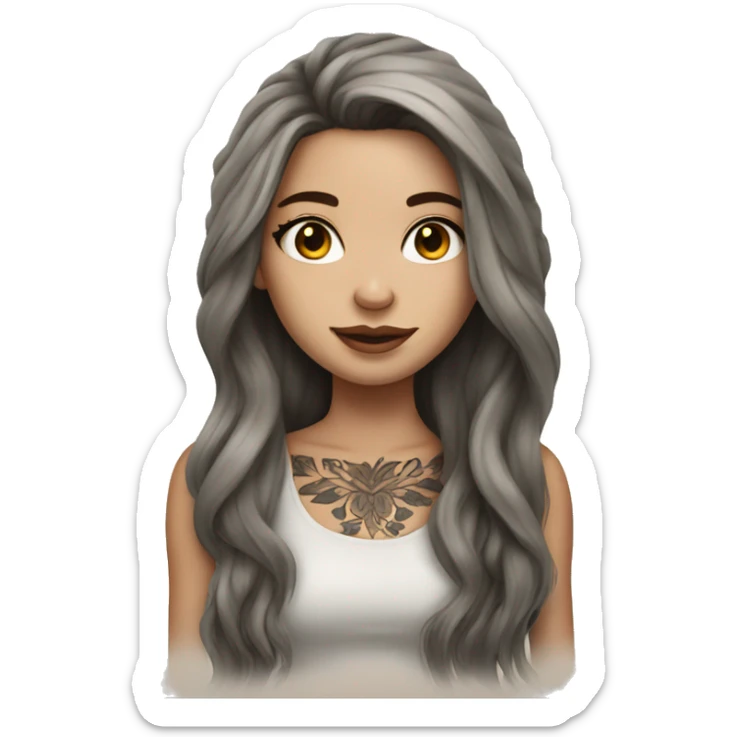 Beautiful girl with white skin, long brown hair and tattoos sticker