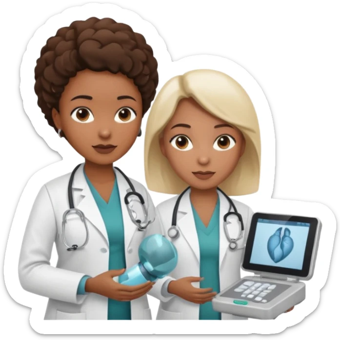 black female doctor and caucasian ultrasound technician performing a fetal ultrasound sticker