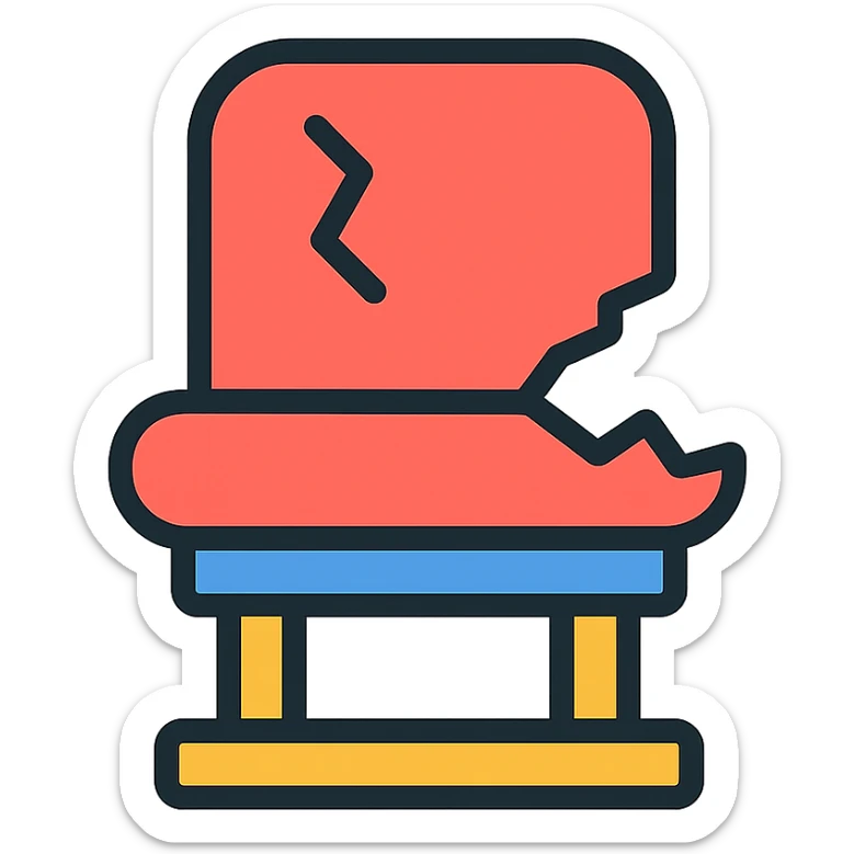 broken football stadium seat, minimal, clean, inspired by Airbnb category icons, simple color palette, clear outlines, modern icon style sticker