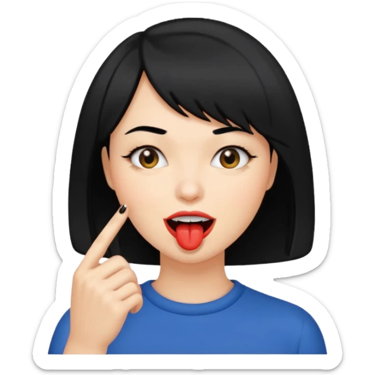 Chicas con pelo negro y corte bob haciendo que se muerde un dedo de manera picara sticker