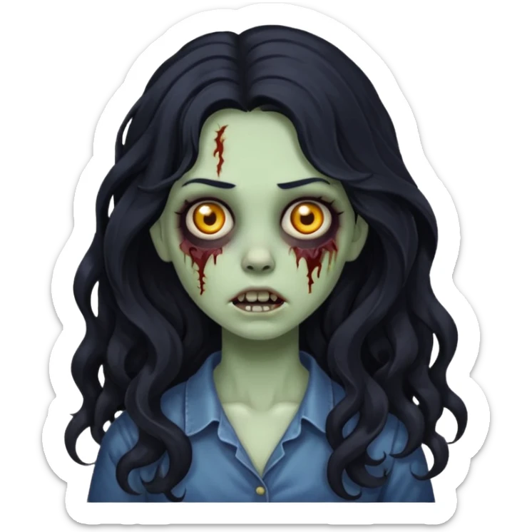 A girl zombie with long black wavy hair emoji sticker
