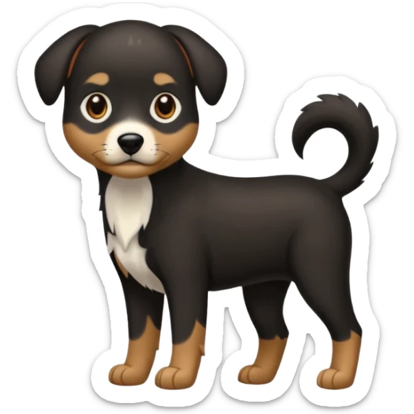 haz un perro negro con las patas y el ozico blancos toques marrones mucho pelo y ojos marrones menos marron sticker