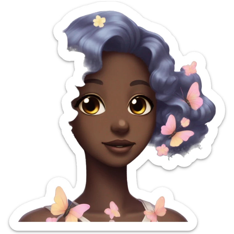 Gorgeous Shiny Pastel Anime-Style dark skin Lady Butterflies flower petals kawaii aesthetic trending style sticker