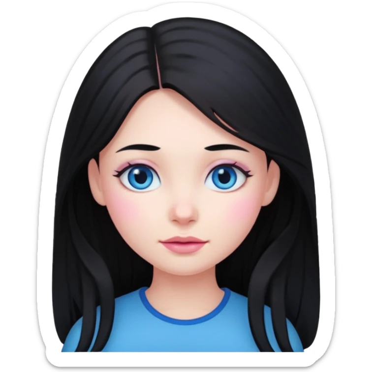 Clean girl long and black Hair and pink Cheek sticker