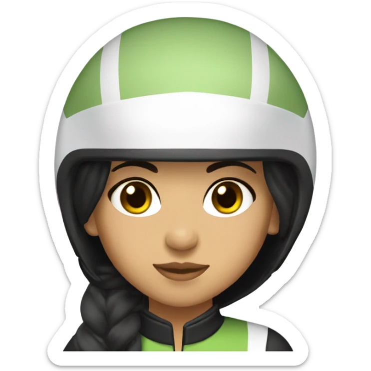 olive skin tone girl with black hair as a racing driver with helmet and outfit sticker