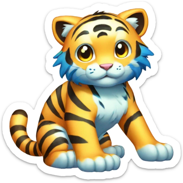 Colorful Shiny Kawaii Cute Blue-striped Tiger-Fakémon-Pokémon full body sticker