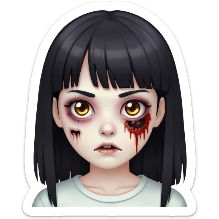 I want a zombie girl with brown eyes and straight black bangs long hair sticker