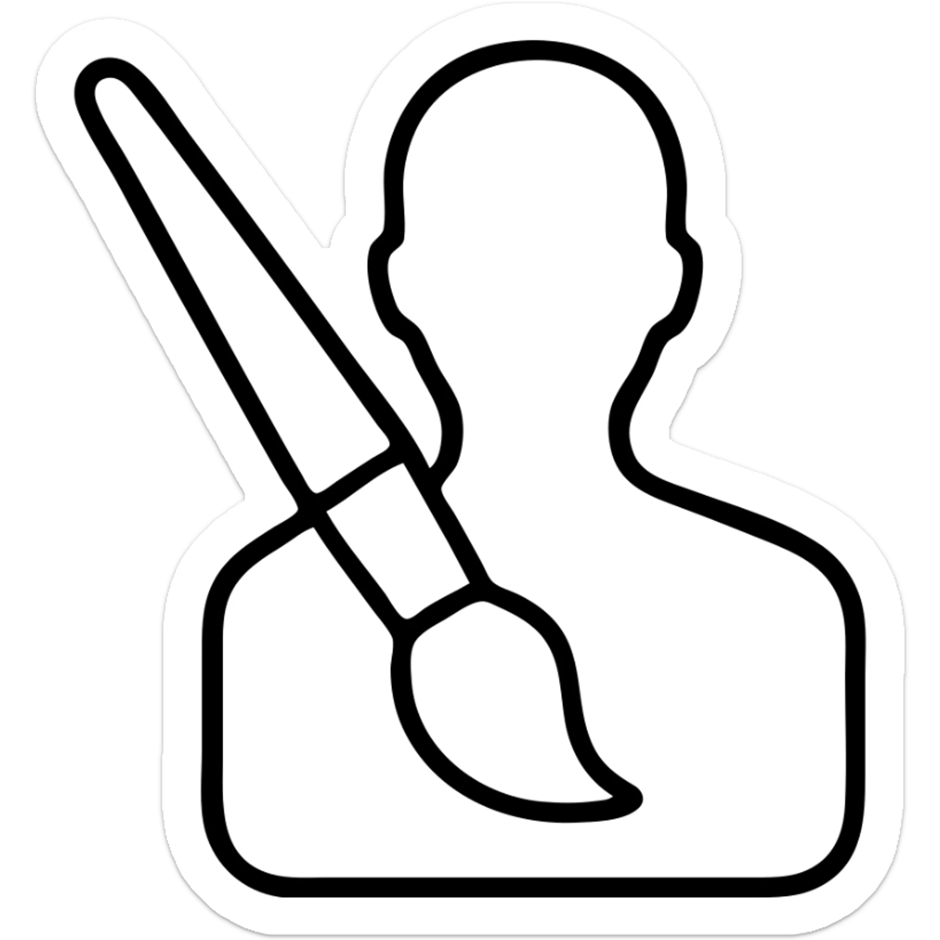 A paintbrush morphing into a metal human silhouette, symbol of artistic identity sticker