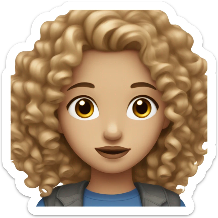 girl with light brown curls medium long hair, blue-grey eyes, rosy lips and light skin  sticker