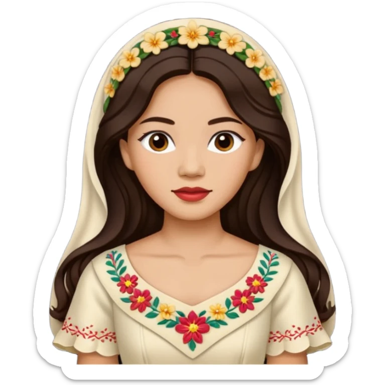 Filipino woman with long dark wavy hair parted in the middle wearing a traditional filipiniana sticker