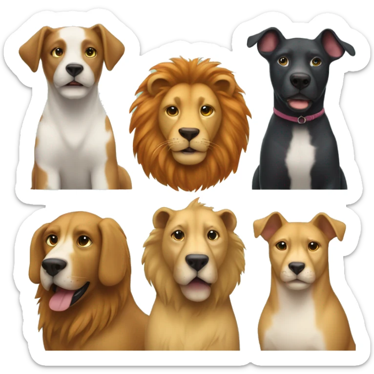 The family consists of two dogs, a lion, a lovebird and a cub sticker