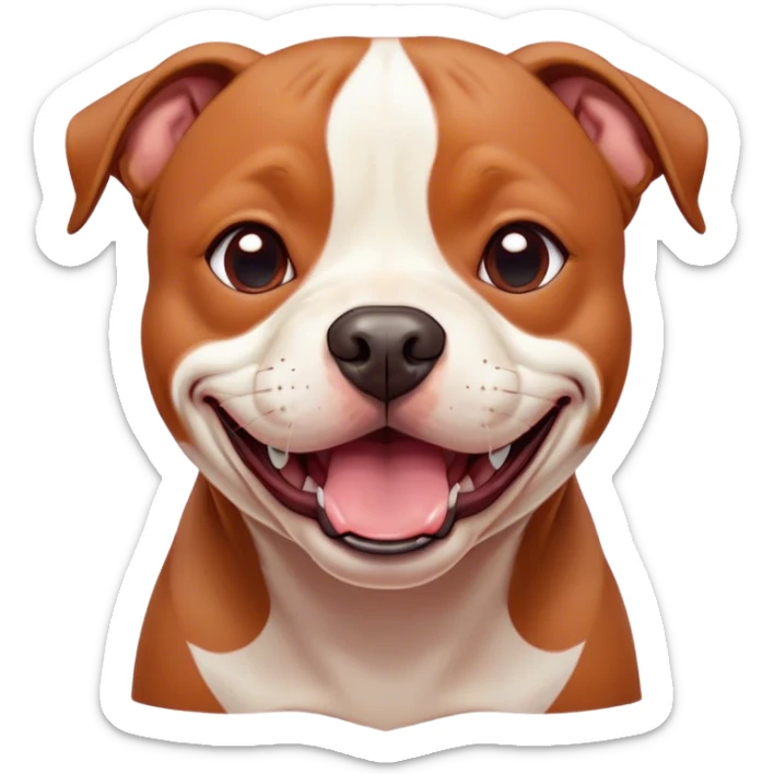 Cinematic Comical Red/Fawn Staffordshire Bull Terrier Portrait Emoji, Head tilted dramatically with an exaggeratedly amused expression, featuring a striking red/fawn Fur with bold white accents, wide, expressive dark eyes filled with playful disbelief, Simplified yet hilariously expressive features, highly detailed, glowing with a slightly sassy glow, high shine, dramatic yet playful, stylized with an air of cheeky mischief, bright and endearing, soft glowing outline, capturing the essence of a spirited and over-the-top guardian, so meme-worthy it feels like it could side-eye its way into internet fame instantly! sticker