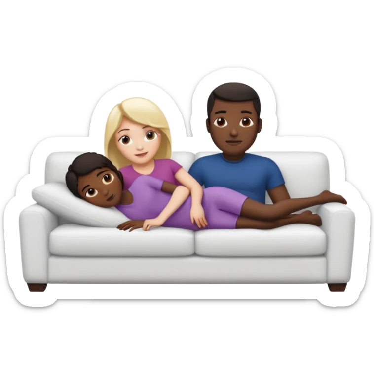 couch, white naked female in center, big black naked male on each side sticker